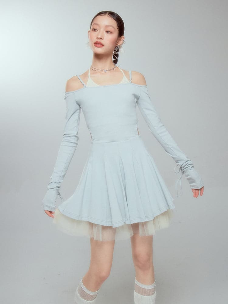 Layered Drawstring Back-Open One-Piece - chiclara