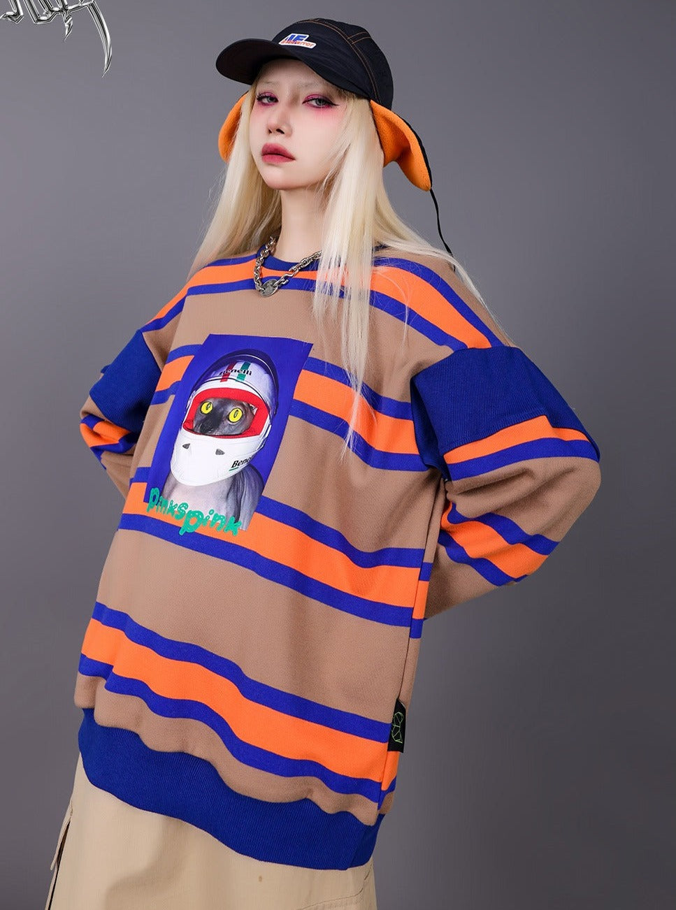 PINKSPINK Cat Astronaut Striped Oversized T-Shirt - Multiple Colors (Unisex)