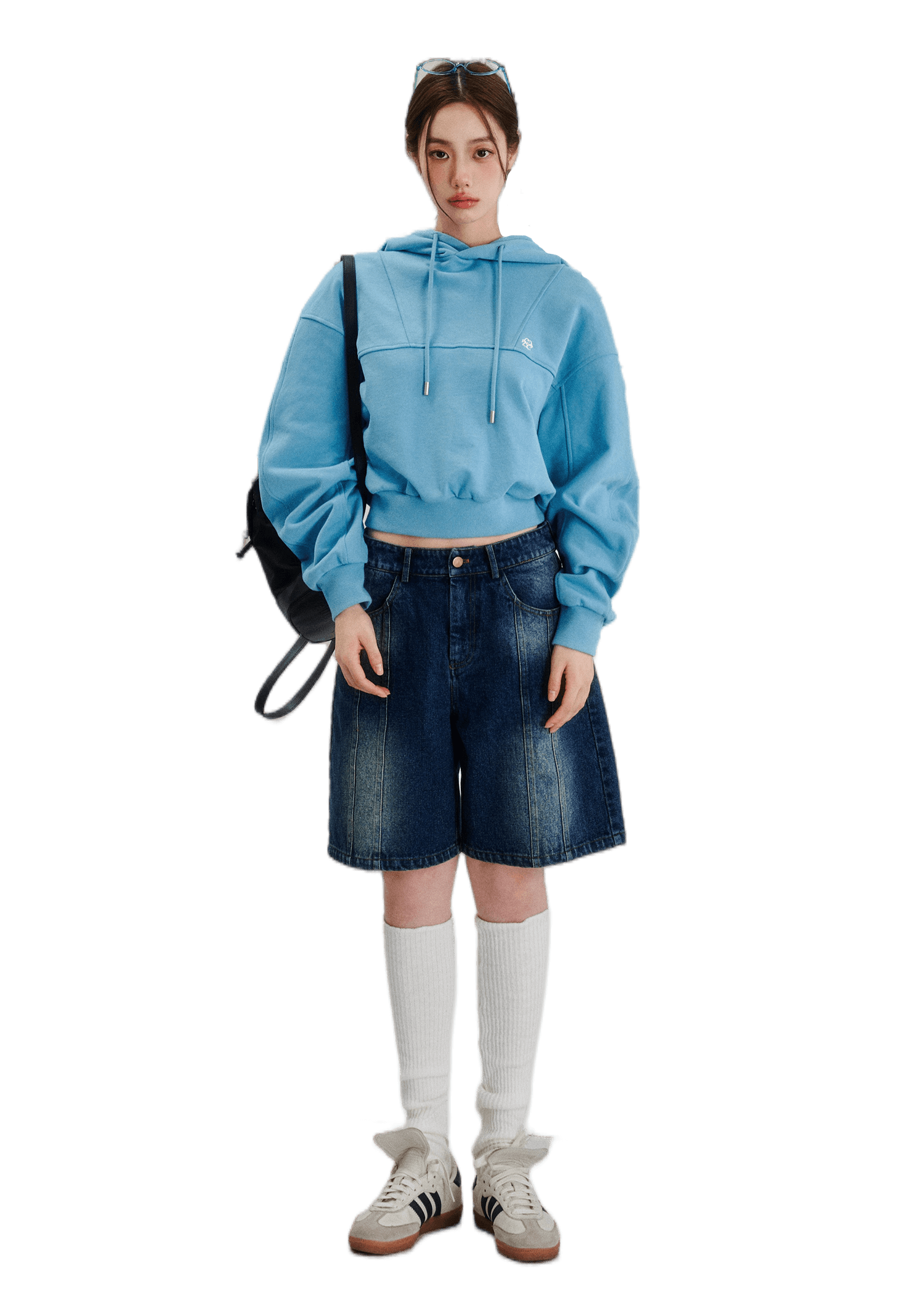 Embroidered Oversize Drop Shoulder Cropped Hoodie