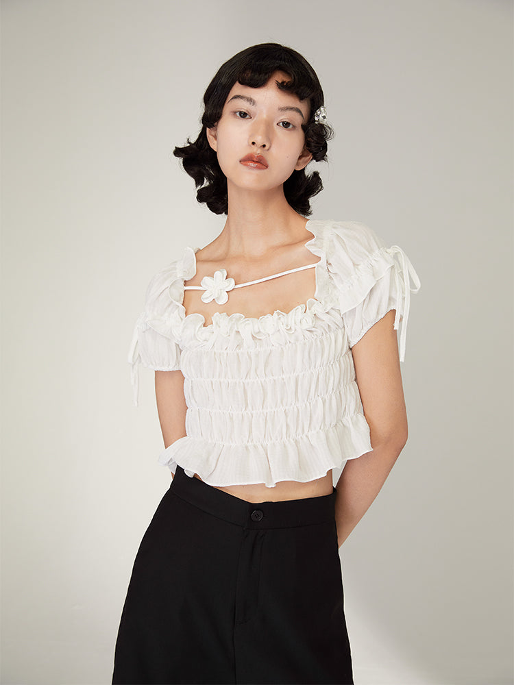 Floral French Girl'S Scratch-Resistant Top - chiclara