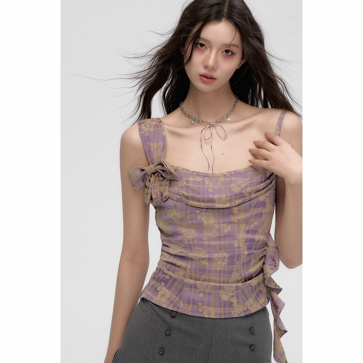 Dark Rose 3D Bowknot Camisole In Purple - chiclara