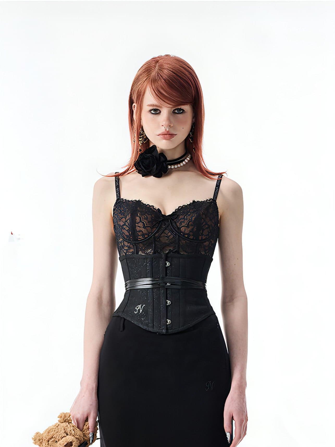 1Jinn Black & White Lace Underwire Corset - chiclara
