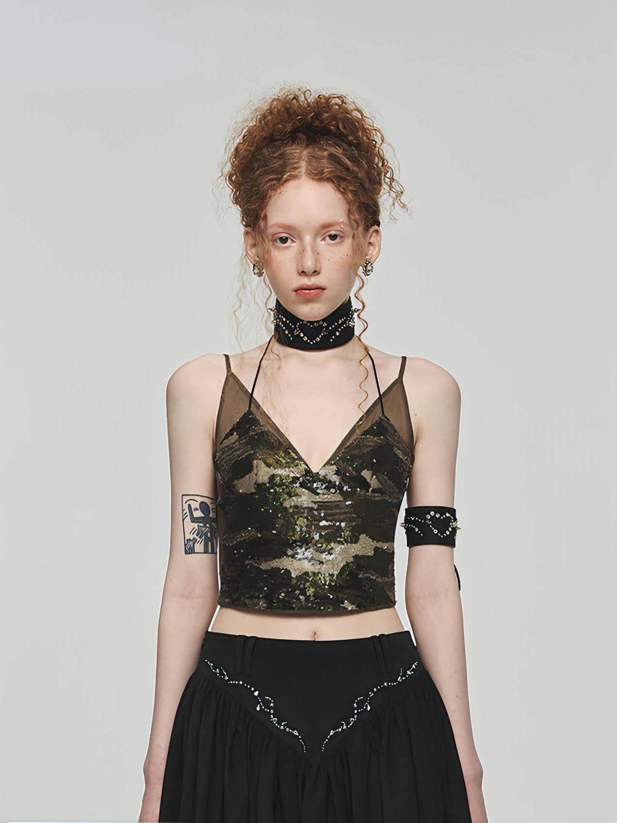 1Jinn Camouflage 2-in-1 Halter Mesh Camisole - chiclara