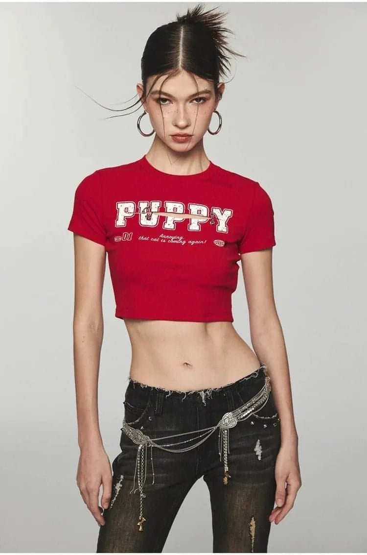 1Jinn Distressed Letter Slim Crop Top - chiclara