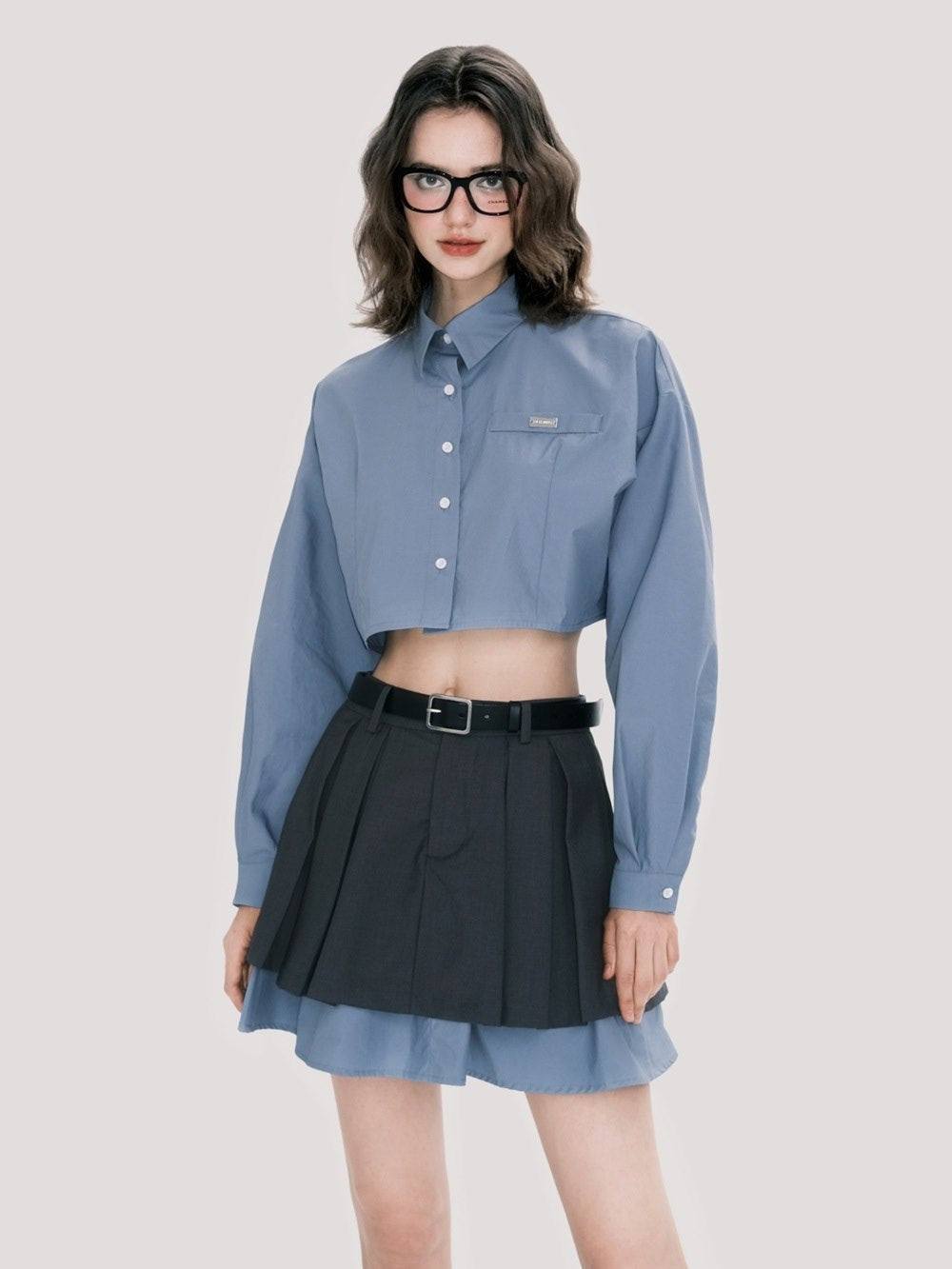 Chic Scholar Cropped Shirt And Pleated Skirt Set - chiclara