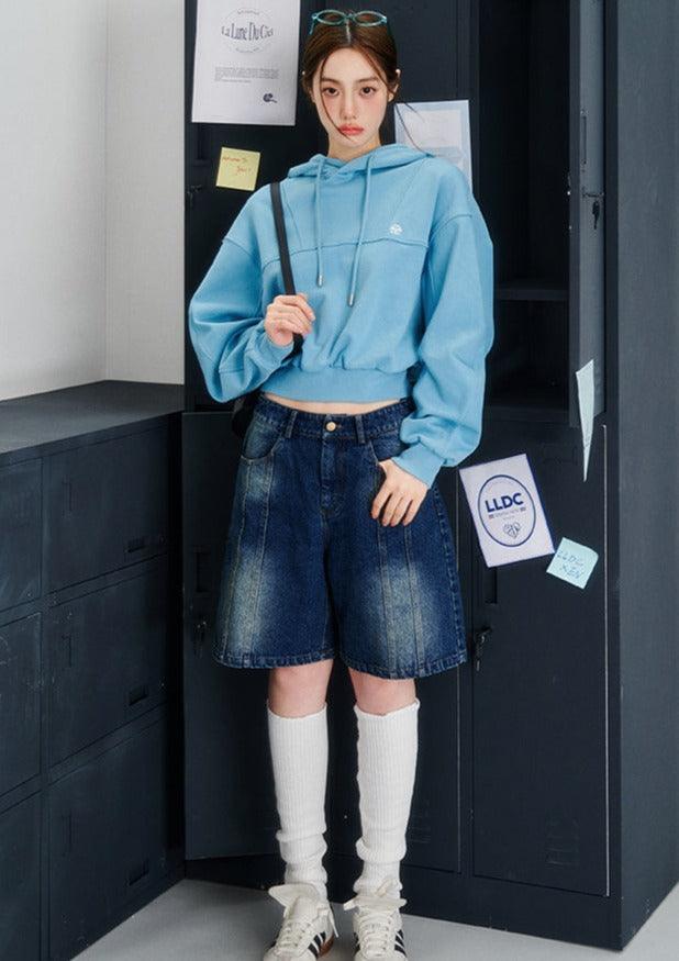 Embroidered Oversize Drop Shoulder Cropped Hoodie