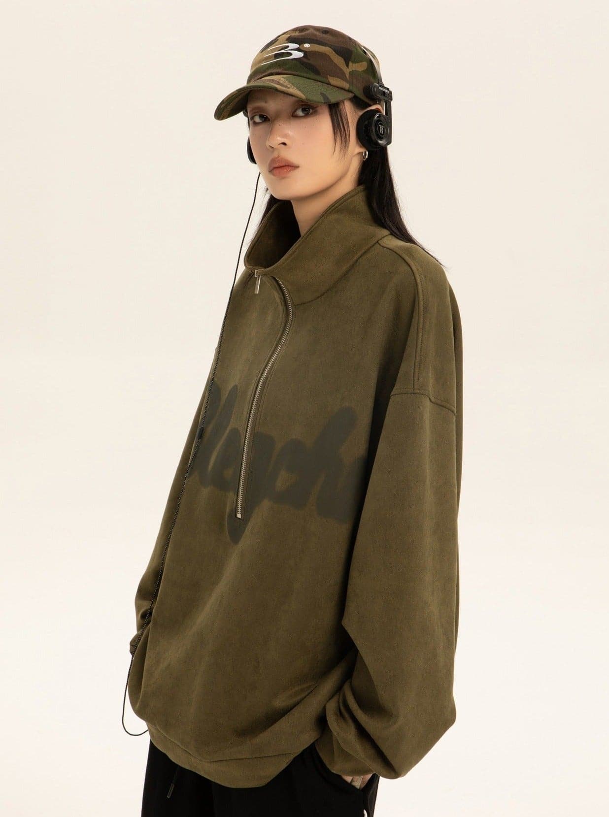 Luxury Oversized Suede Coat With Zipper Polo Collar - chiclara