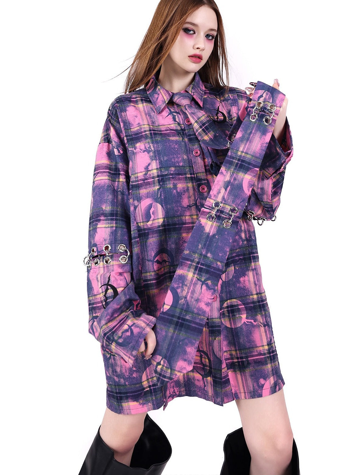 PINKSPINK Cosmic Grunge Oversized Flannel - Purple/Pink (Unisex)