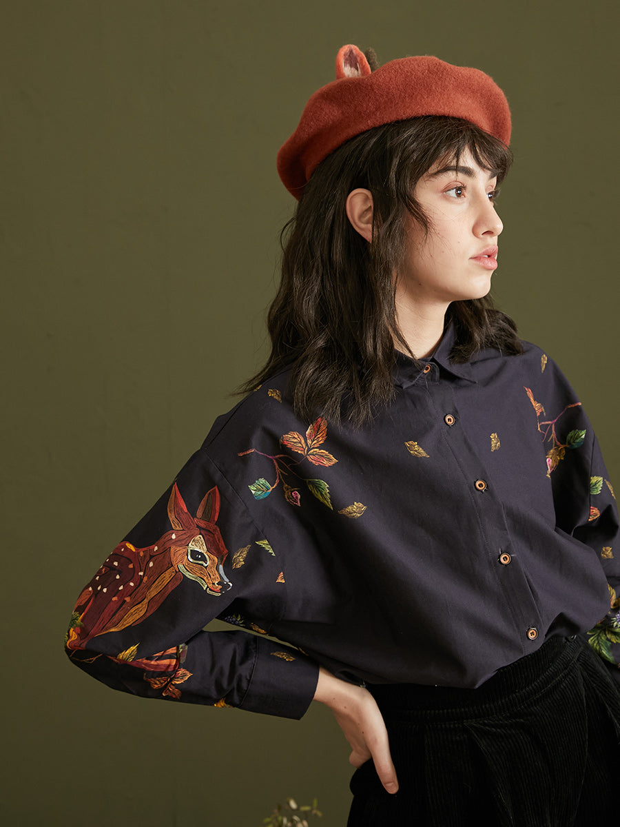 Enchanted Forest Deer Embroidered Blouse - chiclara