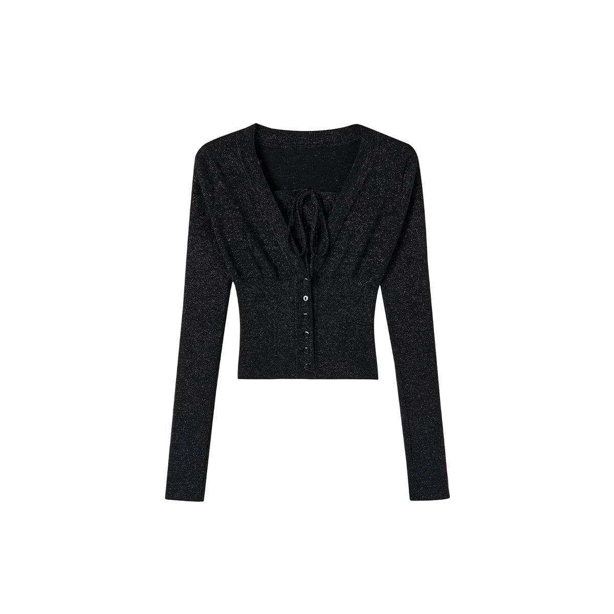 Elegant Black Knit Top With Faux Two-Piece Design - chiclara