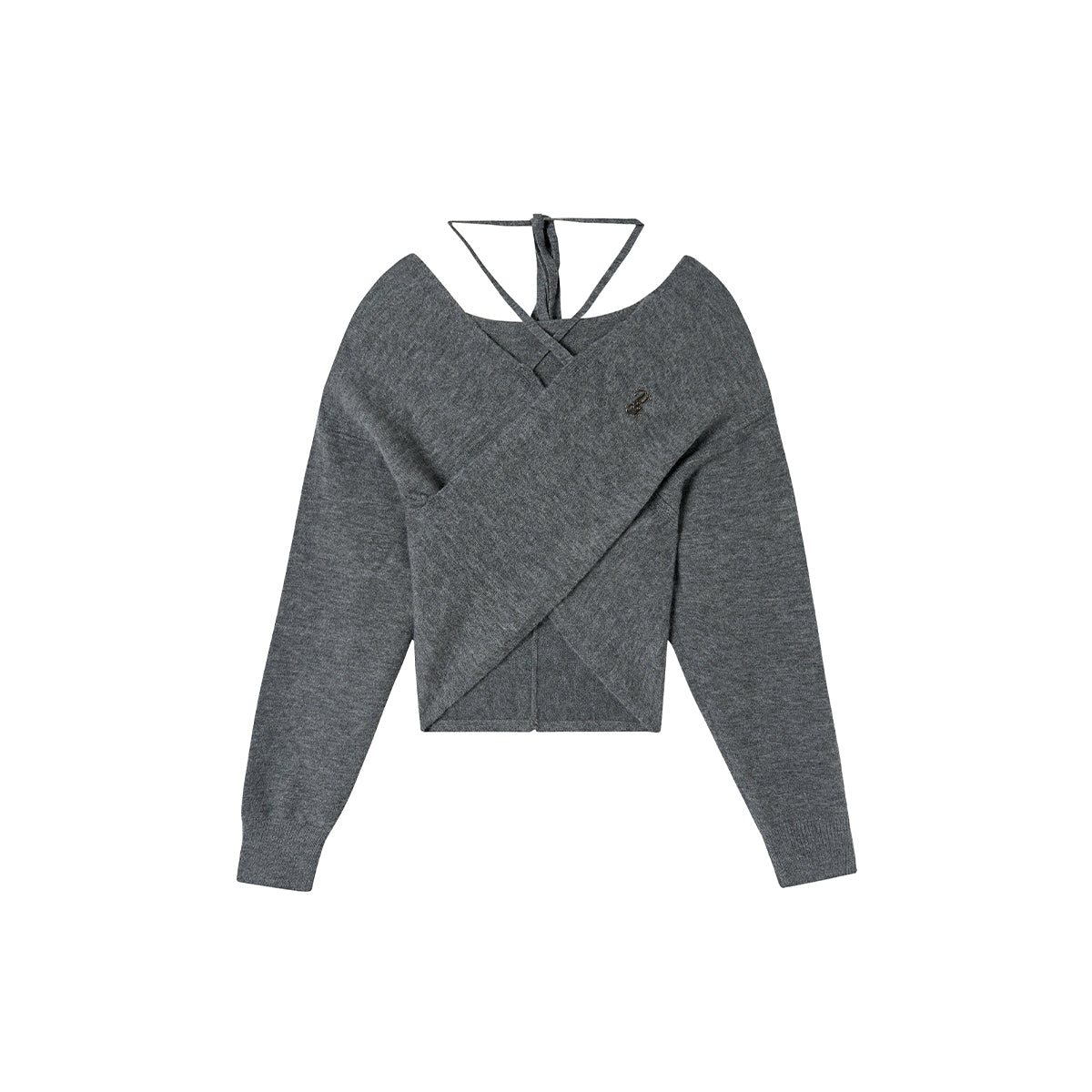 Grey Crossed Knit Halter Top - chiclara