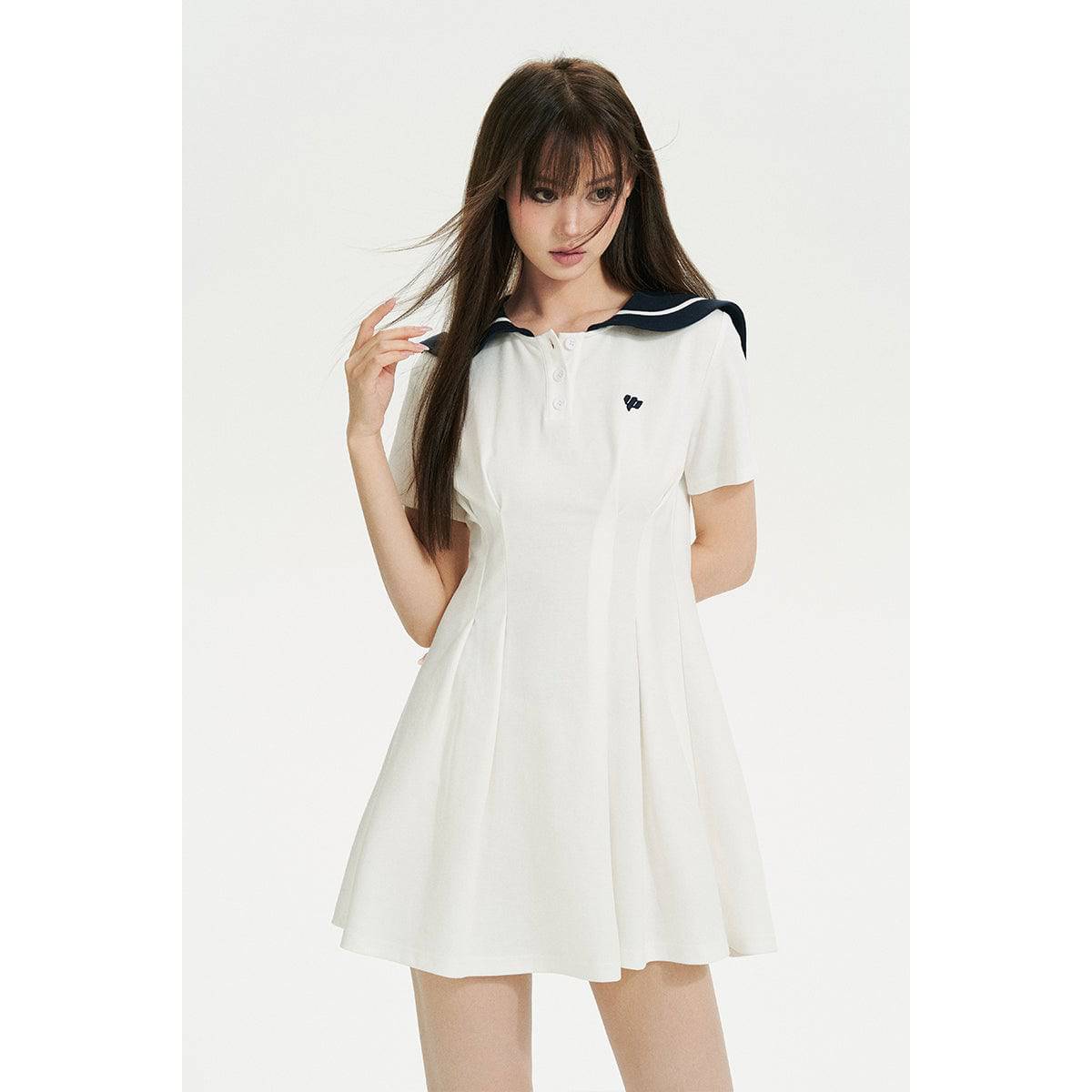 Sailor Collar Color Block Dress - chiclara