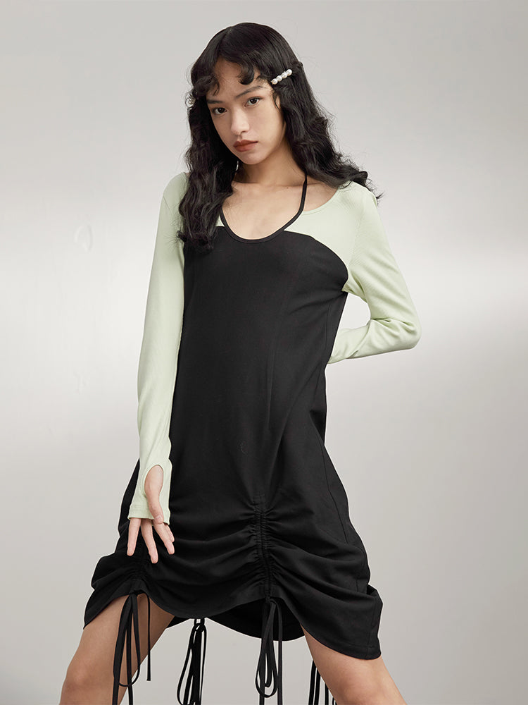 Ruched Two-Piece Long Sleeve Dress - chiclara