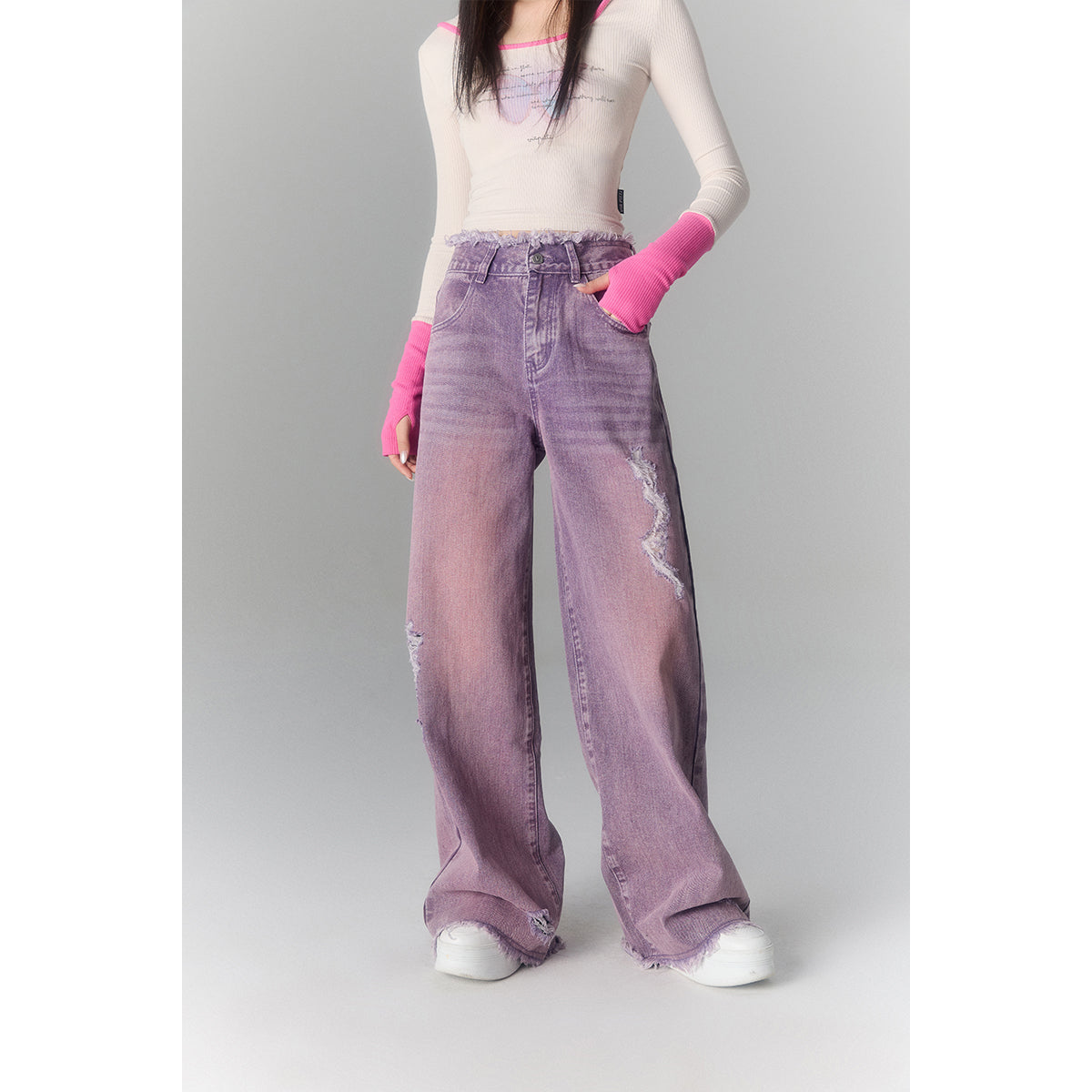 Luxe Purple Wide-Leg Low-Rise Jeans - chiclara