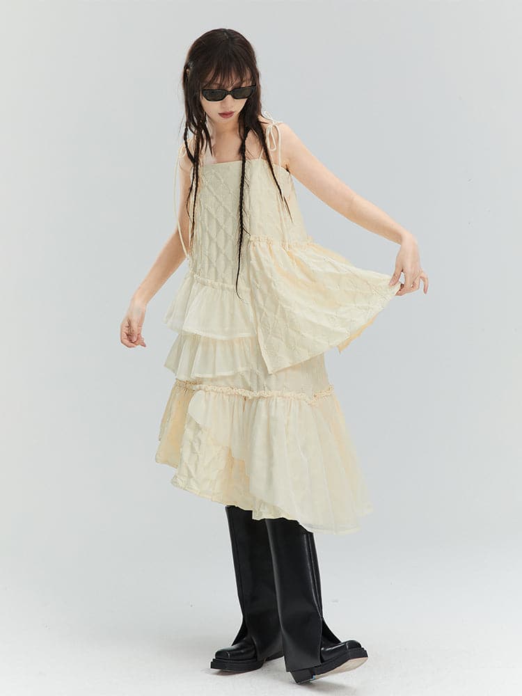 Mesh Ruffled Irregular One-Piece With Suspender - chiclara