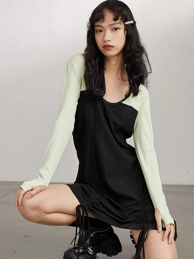 Ruched Two-Piece Long Sleeve Dress - chiclara