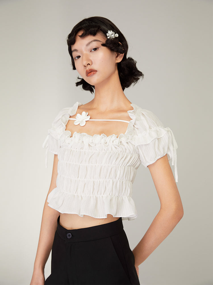 Floral French Girl'S Scratch-Resistant Top - chiclara