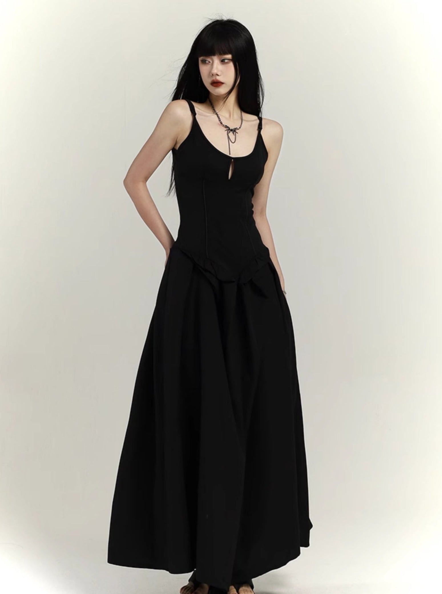 Chinese Black Long Slip Dress - chiclara