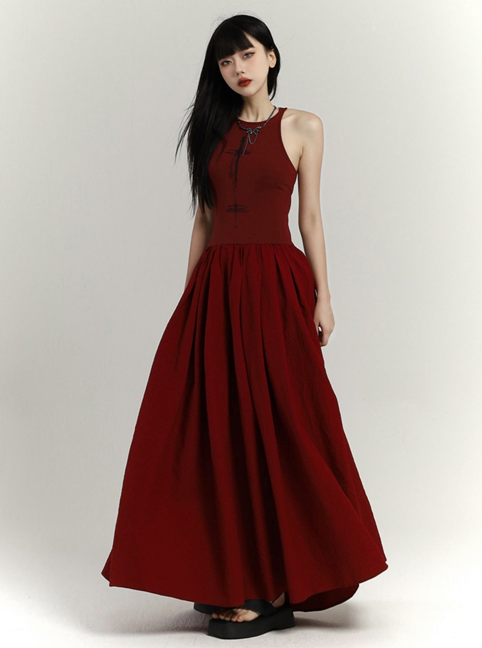 Crimson Elegance Maxi Dress - chiclara