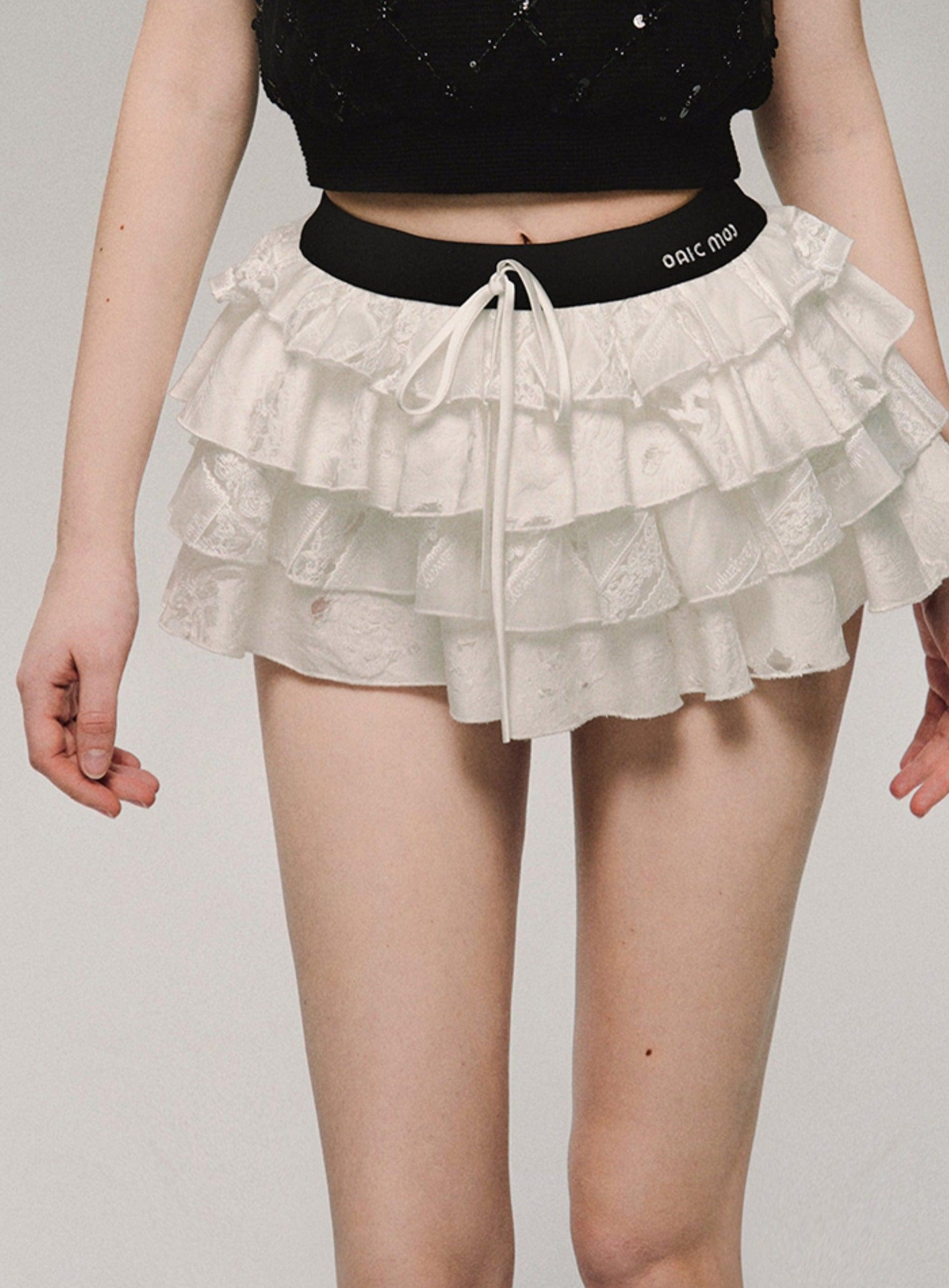 Lace Tiered Ruffle Mini Skirt - chiclara