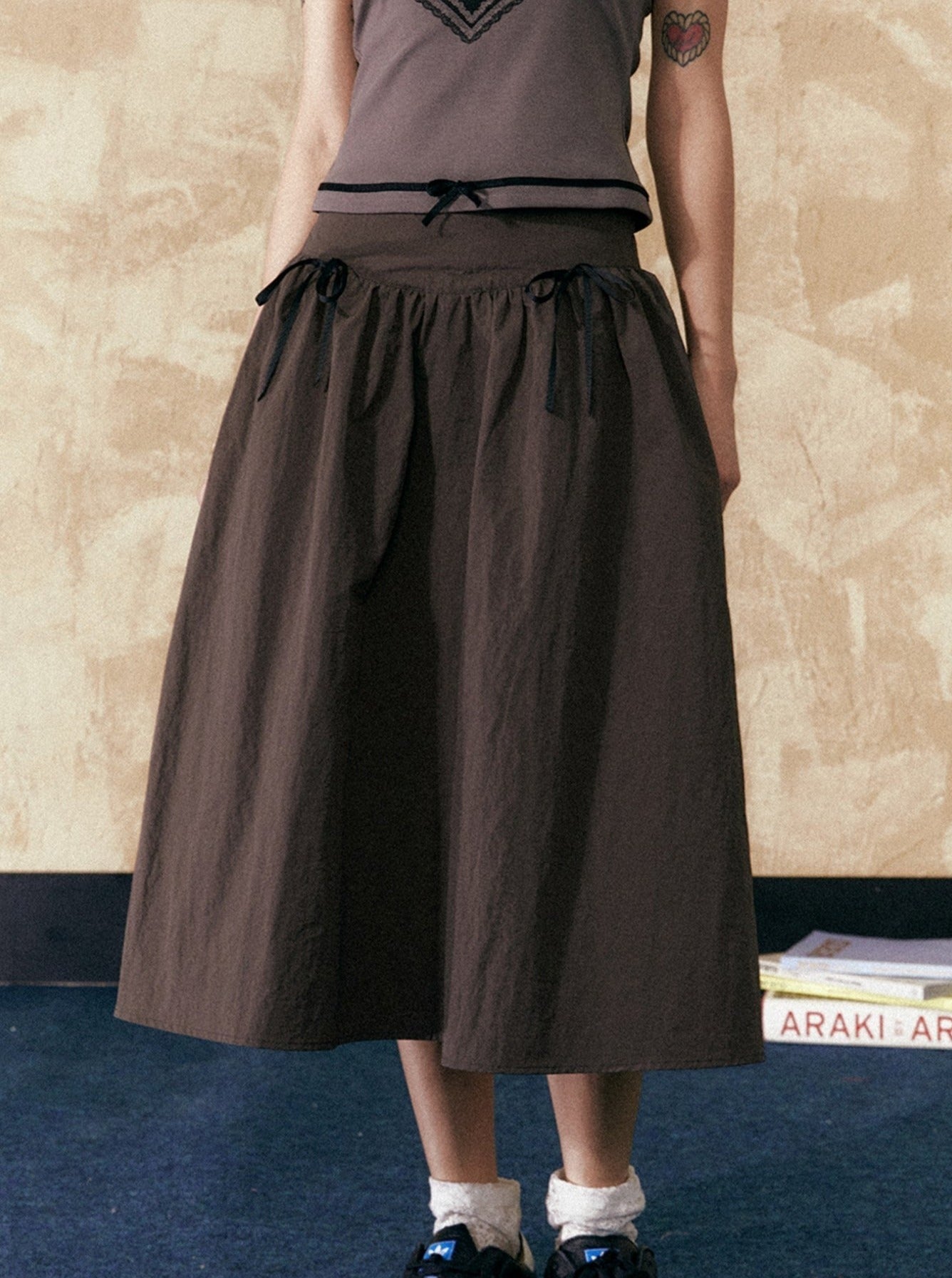 American Retro Mid Length Brown Skirt - chiclara