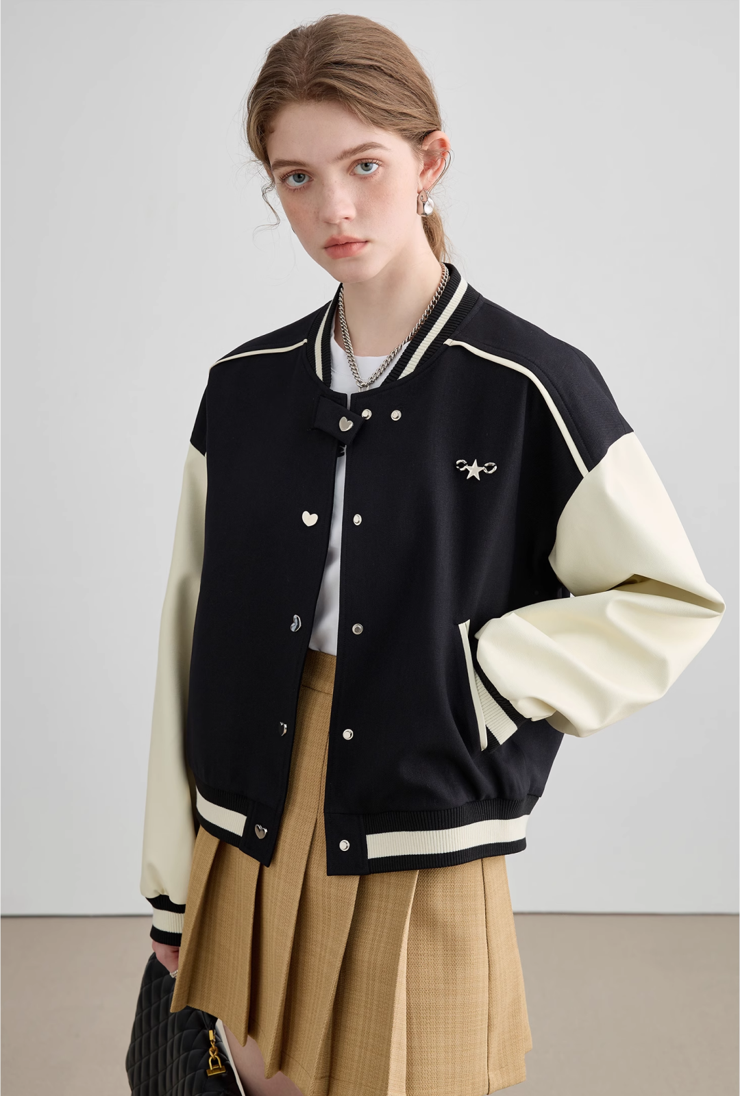 Drop Shoulder Baseball Short Jacket - chiclara
