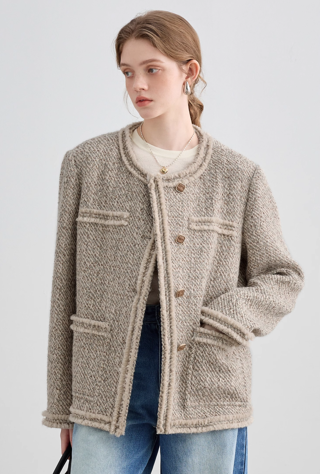 Loose Silhouette Wool Tweed Jacket - chiclara