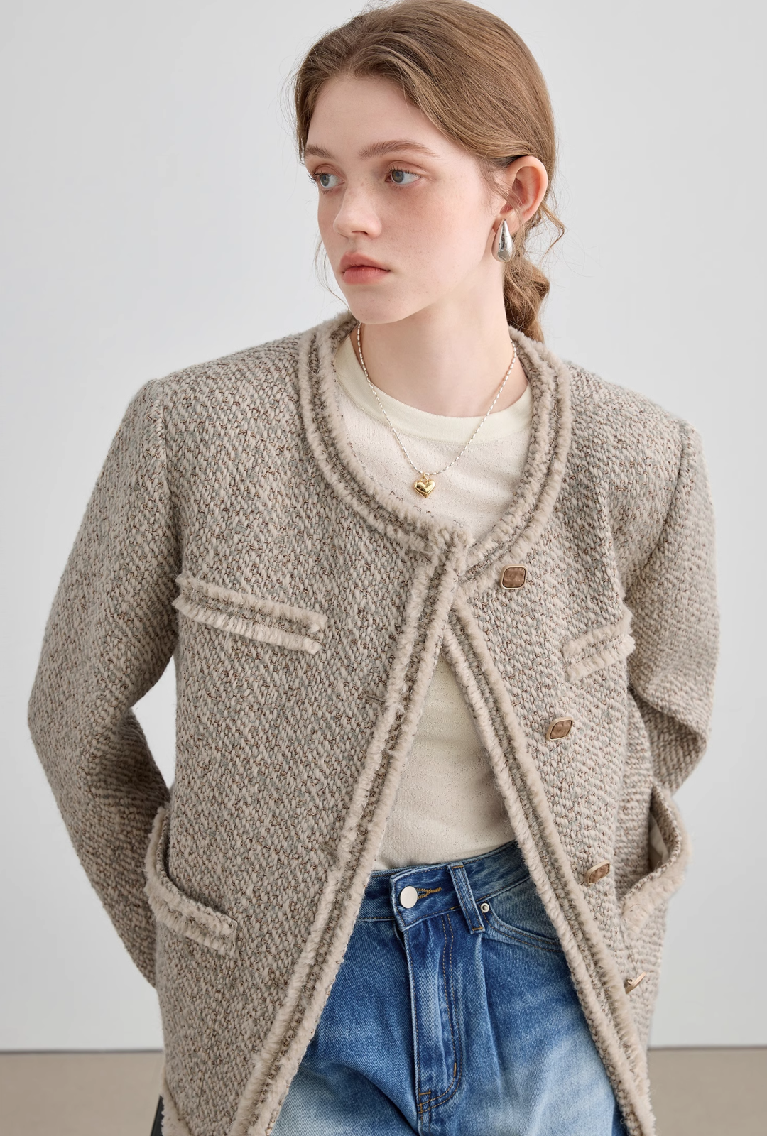 Loose Silhouette Wool Tweed Jacket - chiclara
