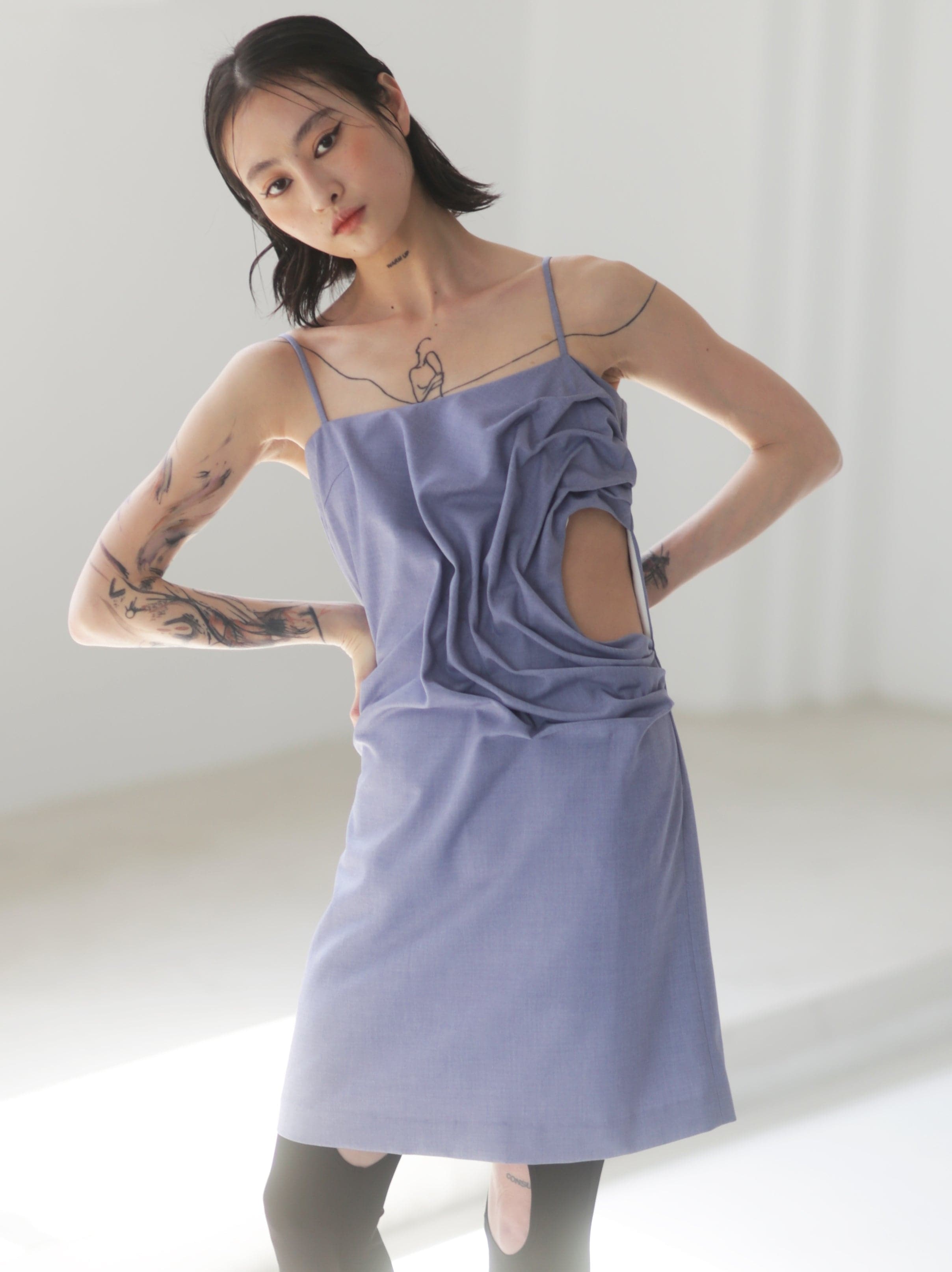 3D Pleated Suspender Skirt - chiclara