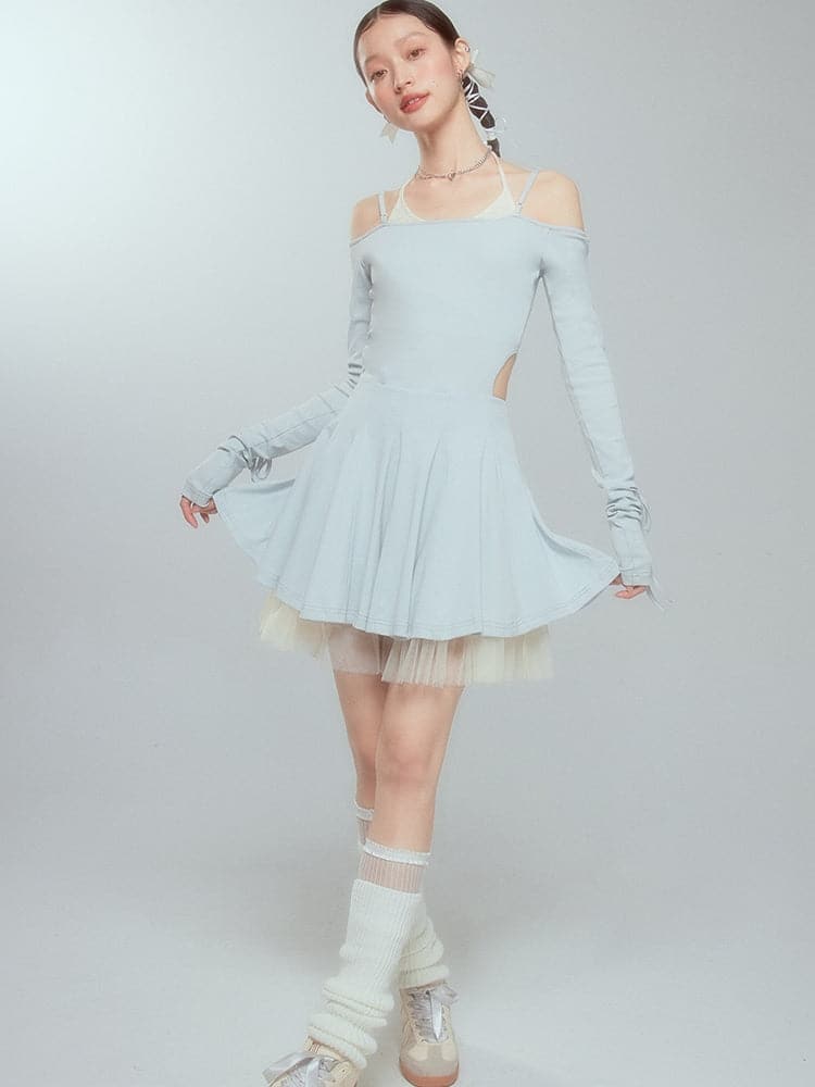 Layered Drawstring Back-Open One-Piece - chiclara