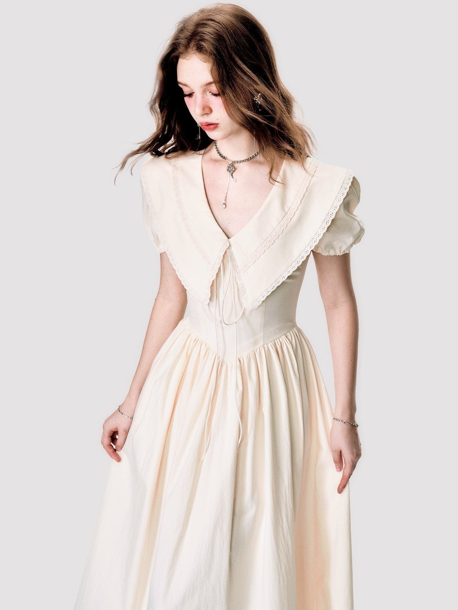 Elegant Fluffy Long One-Piece With Oversized Collar - chiclara