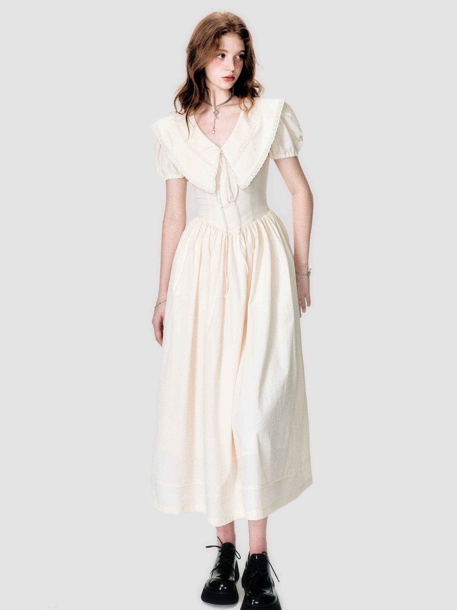 Elegant Fluffy Long One-Piece With Oversized Collar - chiclara