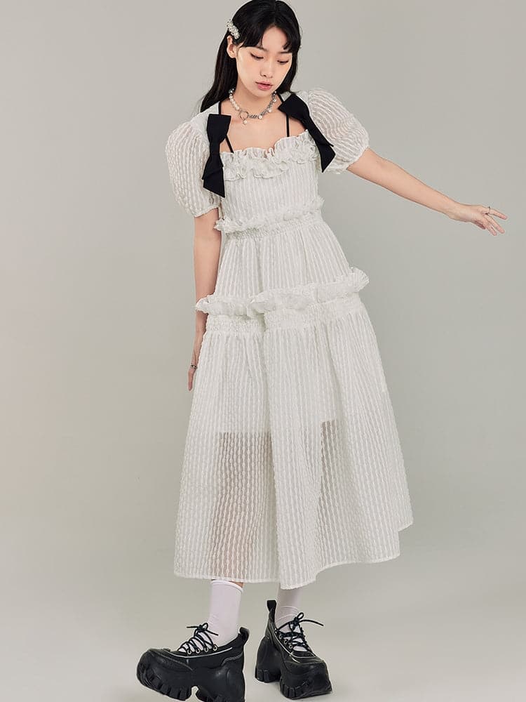 Bow Mesh Long Dress - chiclara