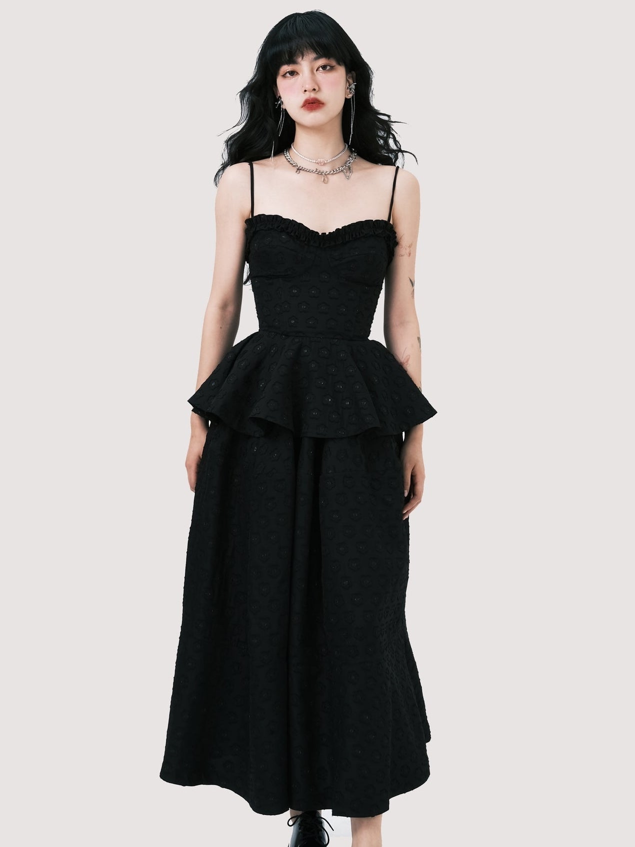 Noir Elegance Peplum Dress Set - chiclara