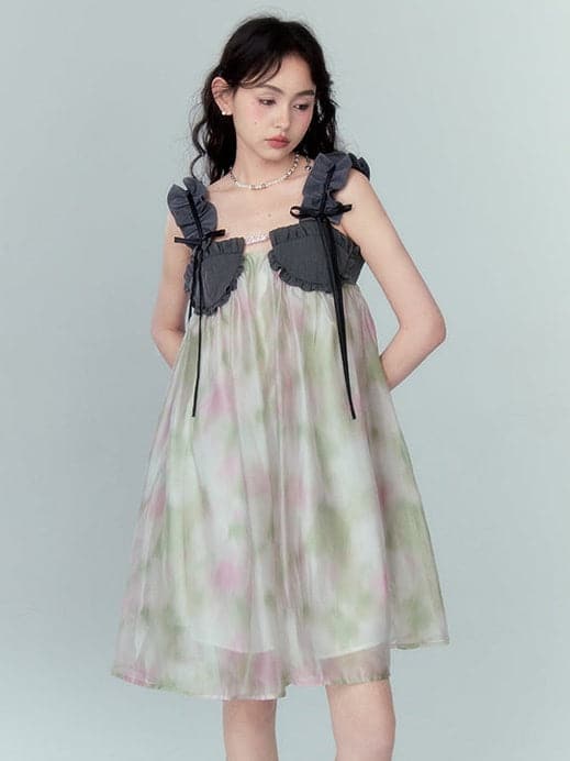 Chiffon Puffy Dress With Frill Straps - chiclara