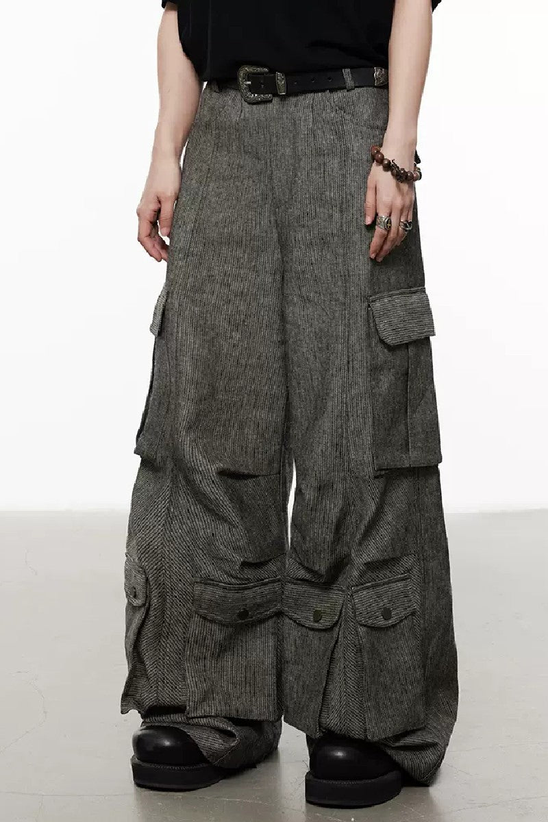 Bold Striped Oversized Multi Pocket Trousers - chiclara