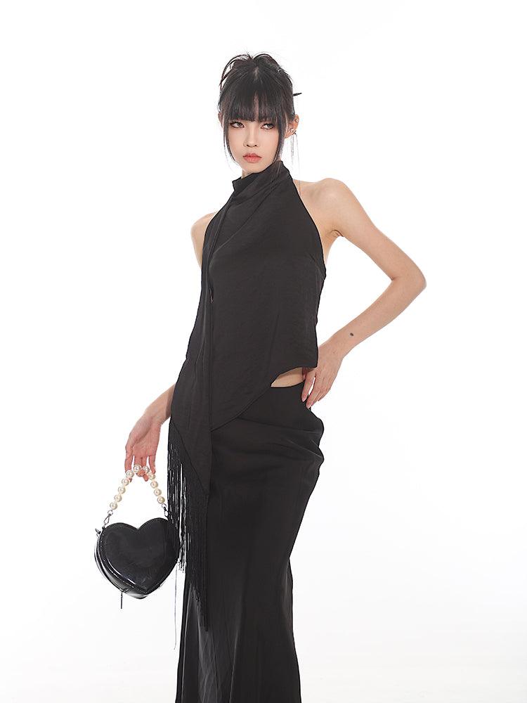 Elegant Halter Neck Open-Back Top & Mermaid Maxi Skirt Set - chiclara