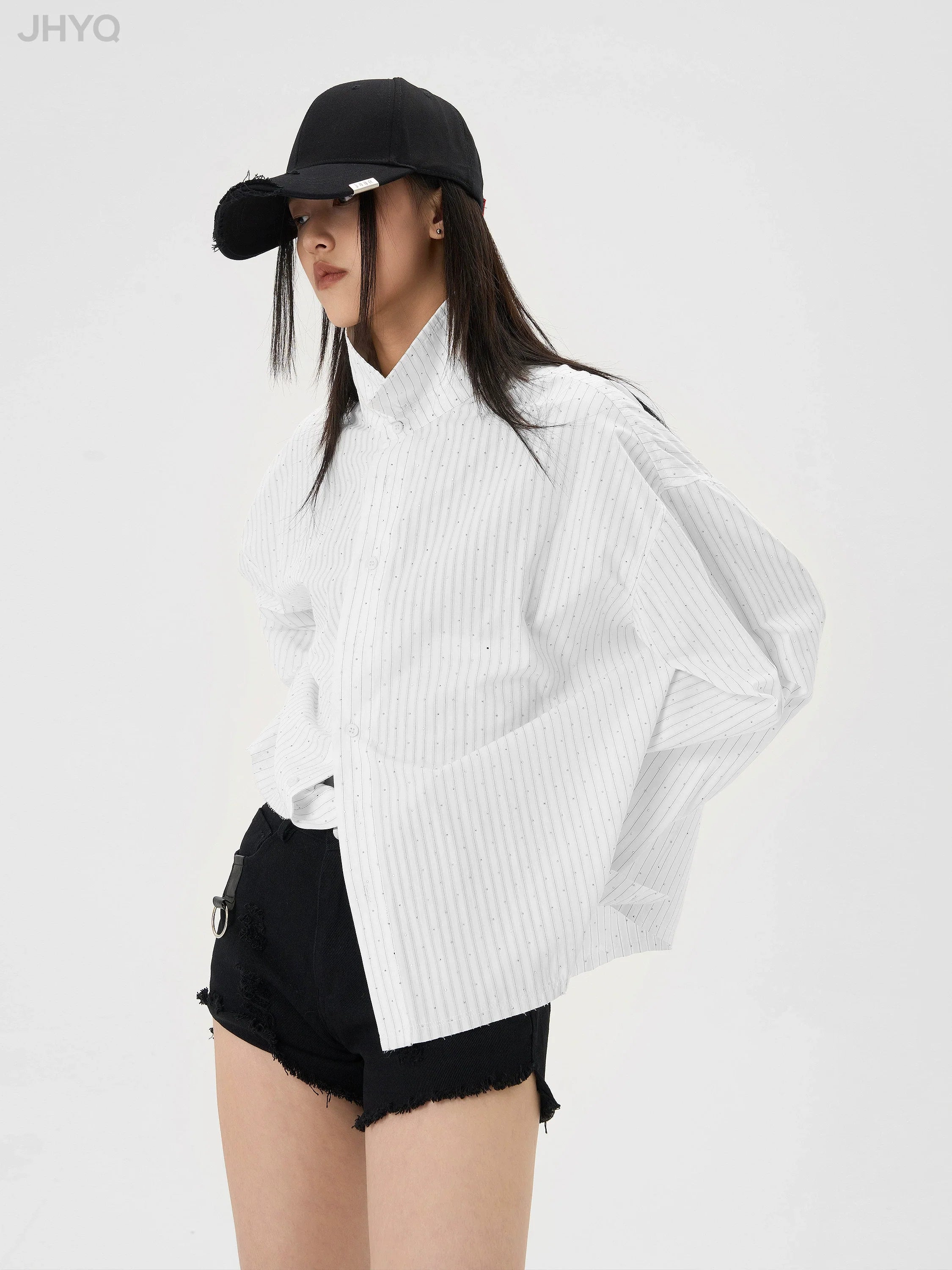 Hot Diamond Striped Long Sleeve Shirt - chiclara