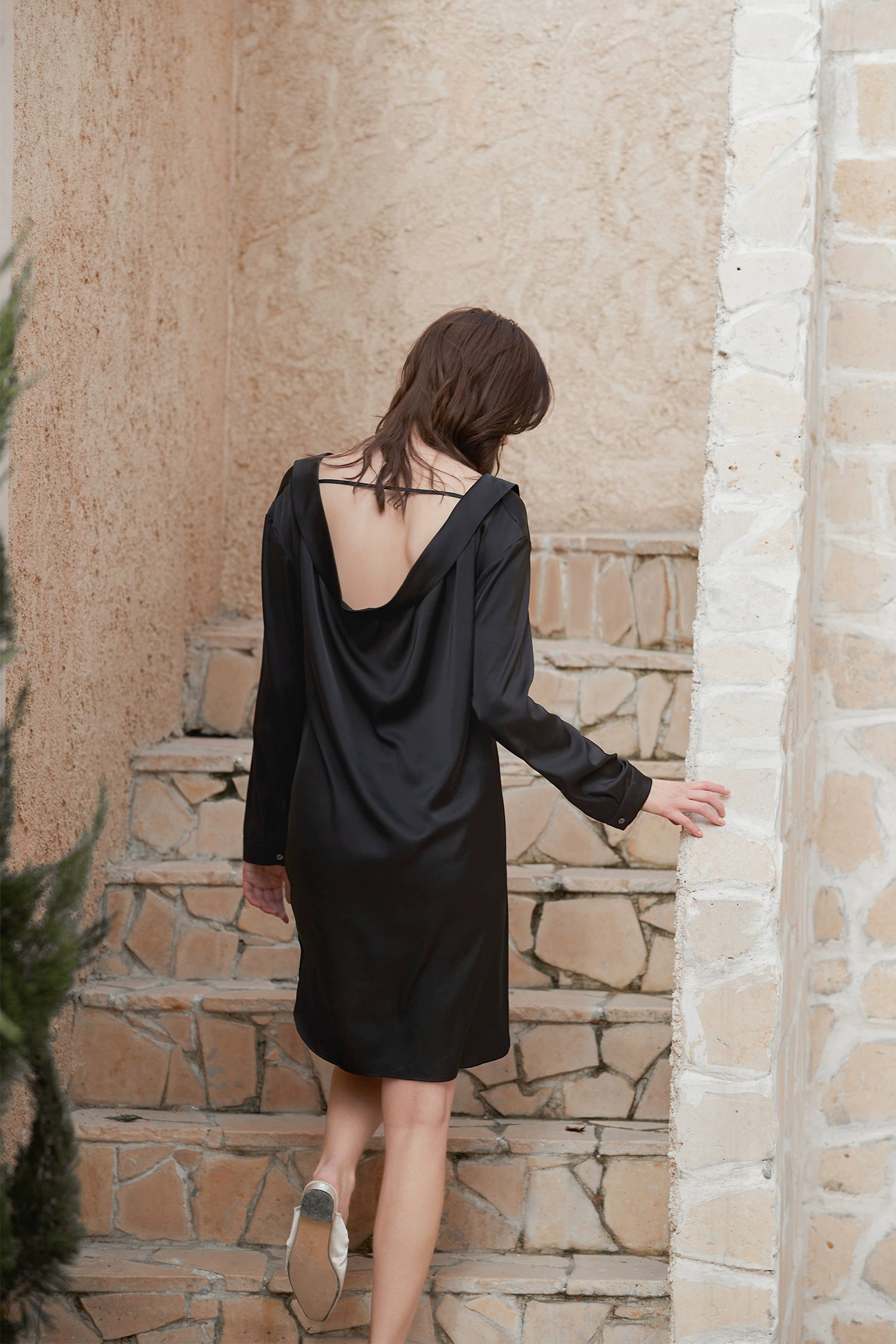 French Silk Thin Long-Sleeve Nightdress - chiclara
