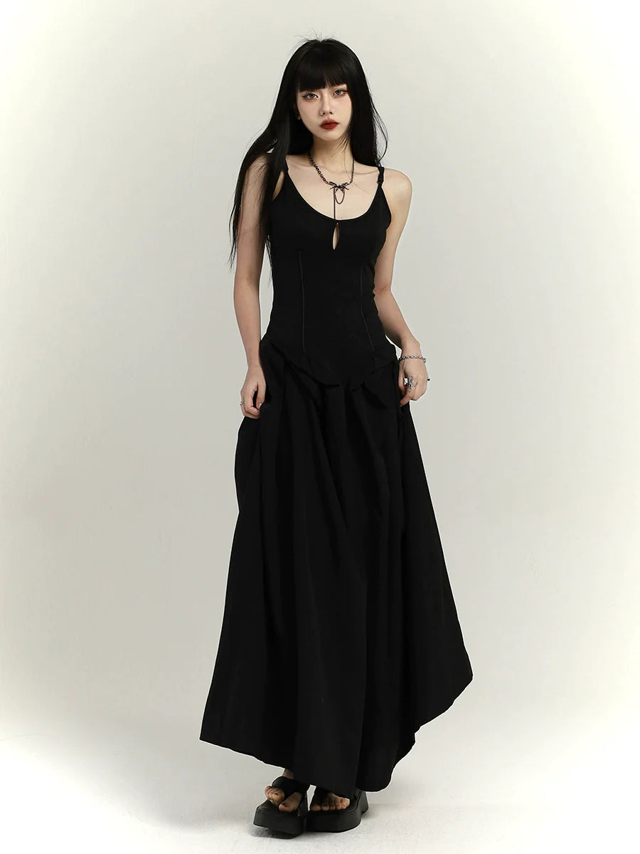 Chinese Black Long Slip Dress - chiclara
