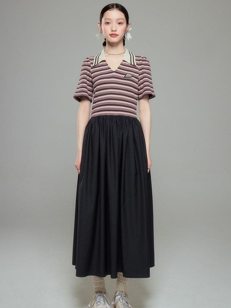 Striped Long Sleeve Polo Dress - chiclara