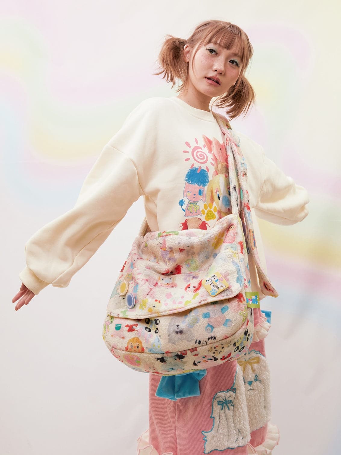 Lamb Velvet Toy Print Large Messenger Bag - chiclara