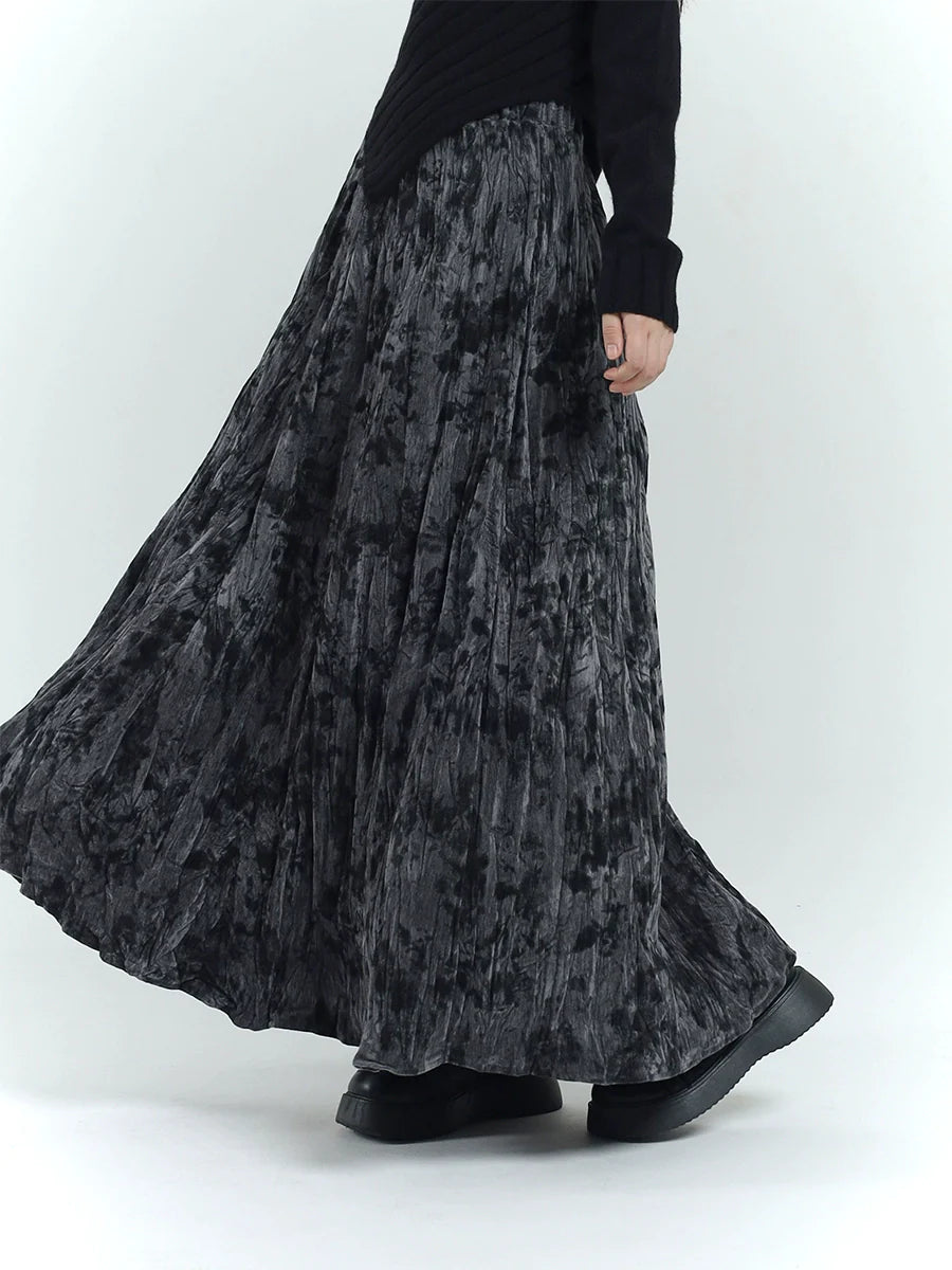 Pleated Texture Velvet Skirt - chiclara