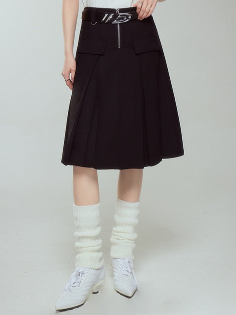 Pleated Skirt With Middle Zipper - chiclara