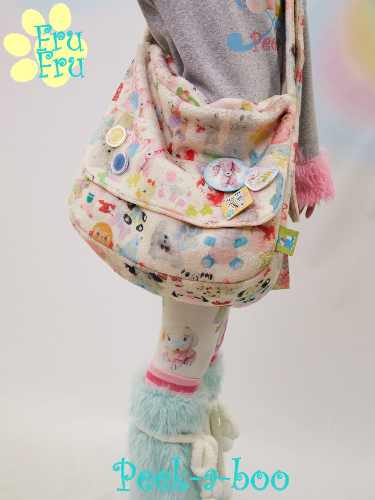 Lamb Velvet Toy Print Large Messenger Bag - chiclara