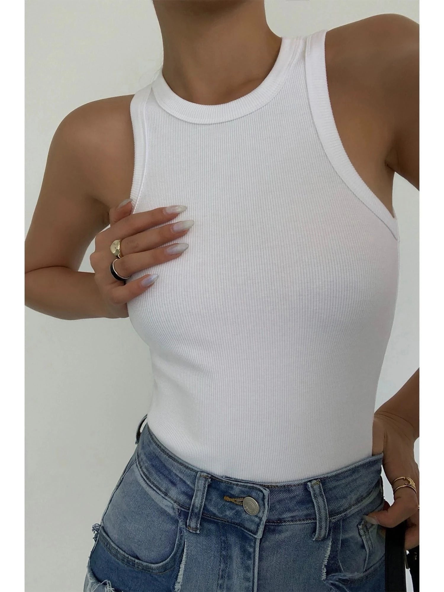 Summer Black Knitted Spaghetti Strap Tank Top - chiclara