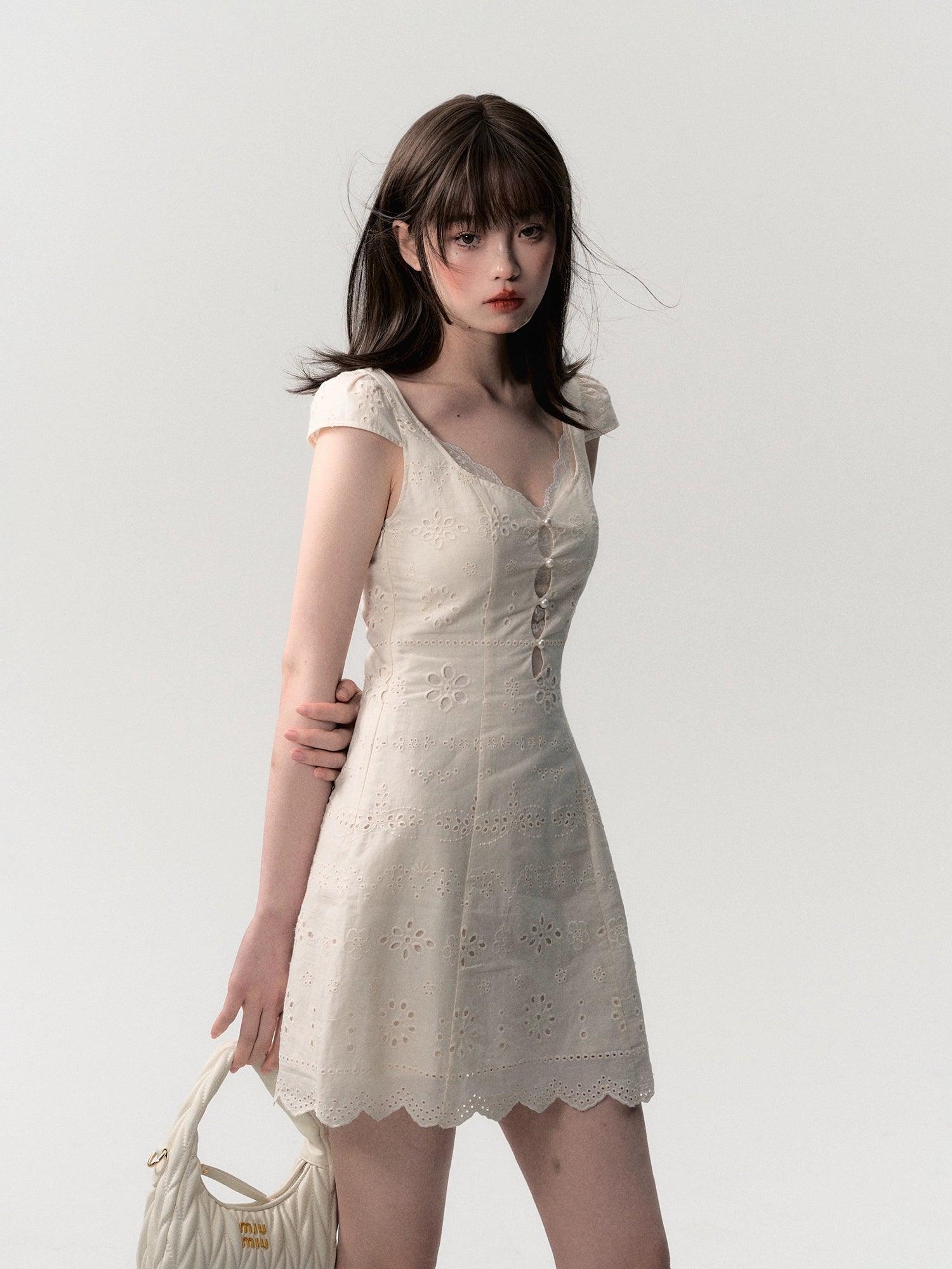 Eyelet Lace Sweetheart Dress - chiclara
