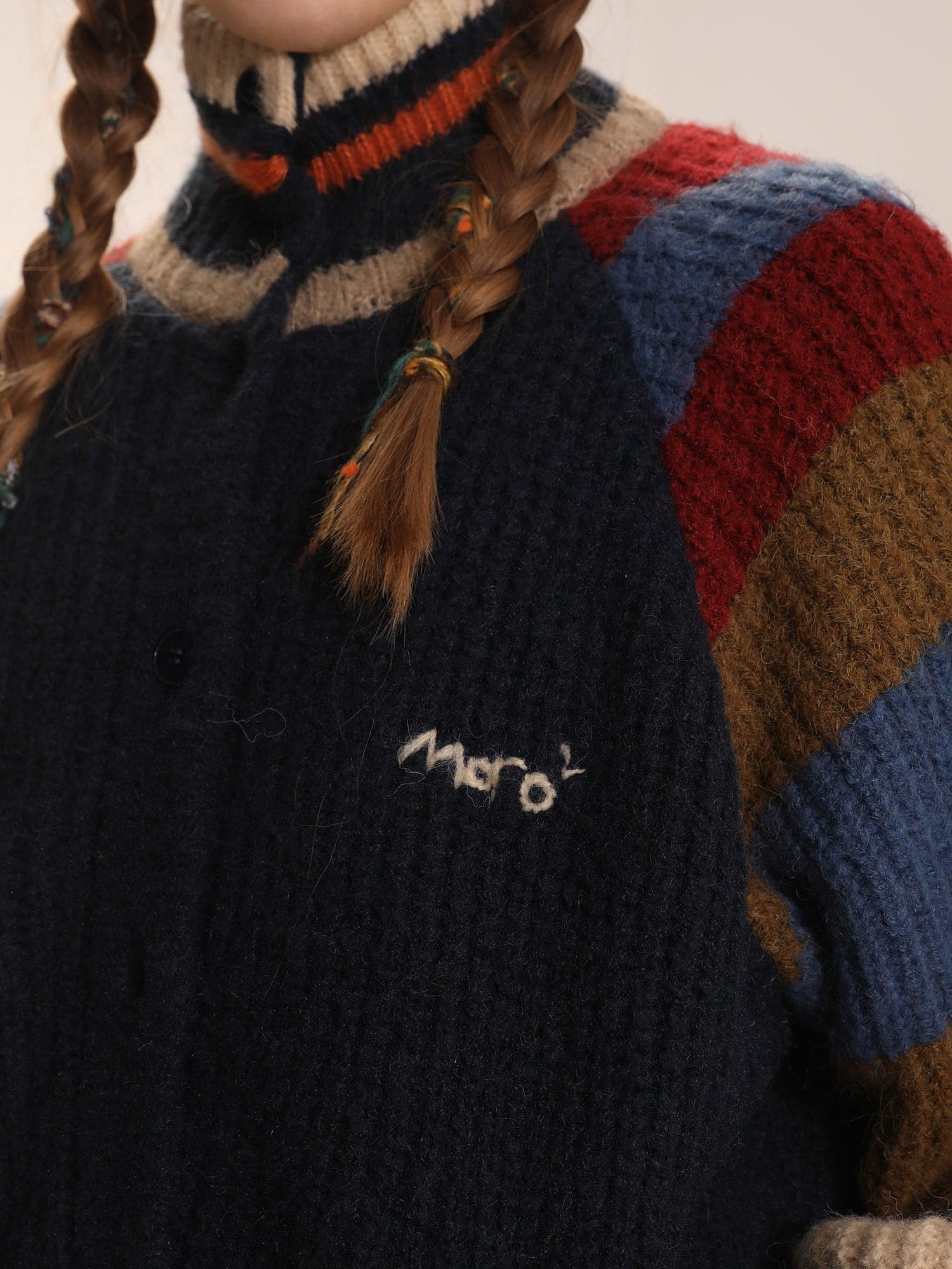 Raglan Sleeves Striped Wool Knitted Cardigan - chiclara