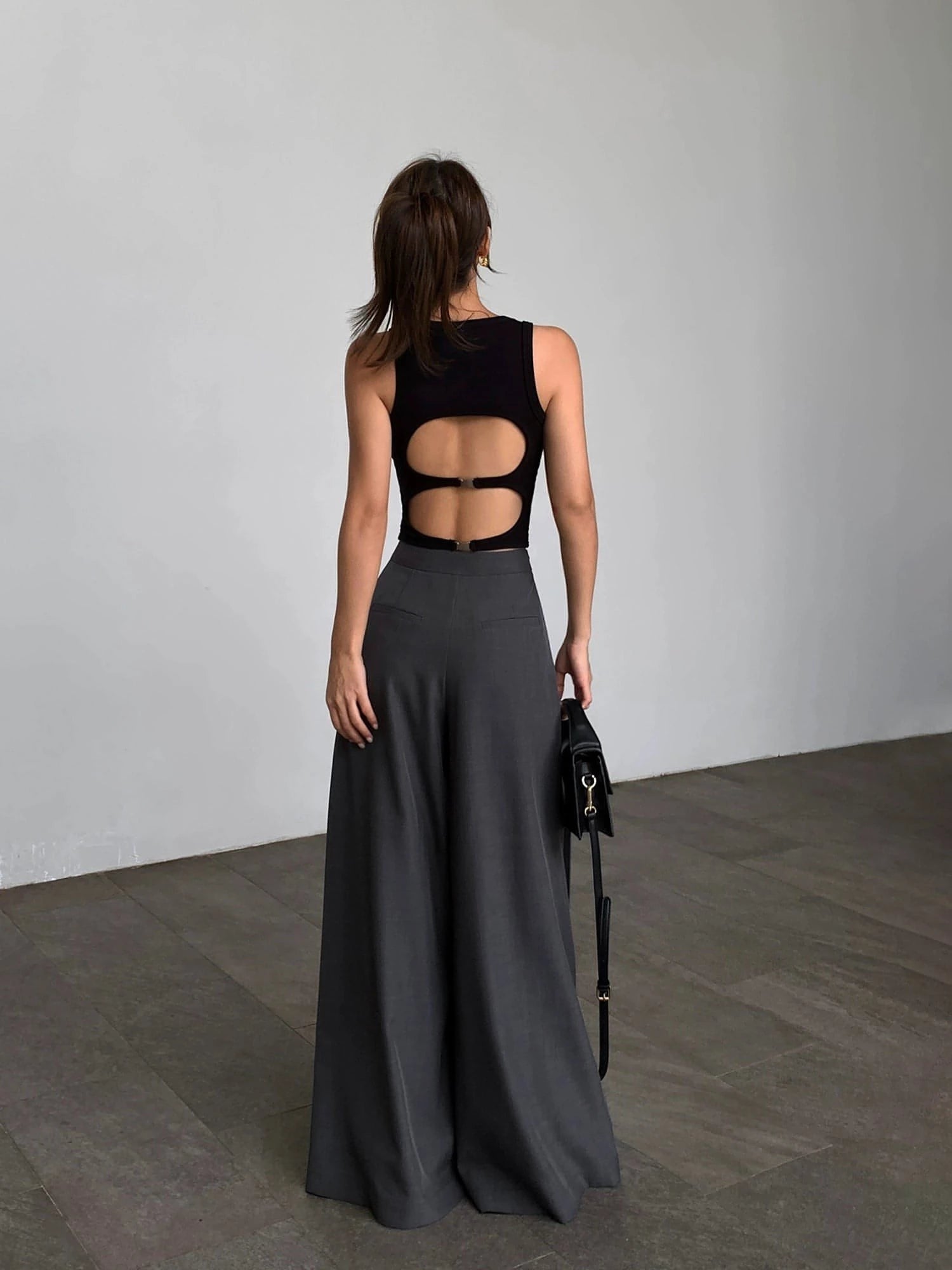 Summer Collection - Black Cut-Out Backless Camisole Top - chiclara