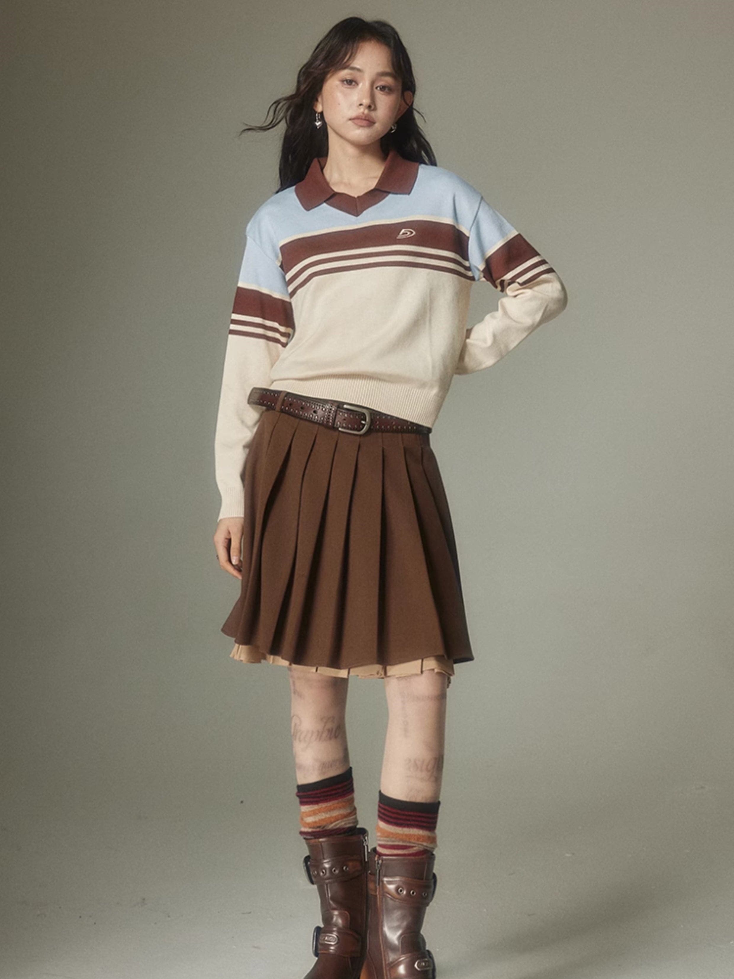 Contrast Border College Polo Top - chiclara
